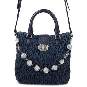 Miu Miu Matelasse Denim Crystal Handbag Blue Blue